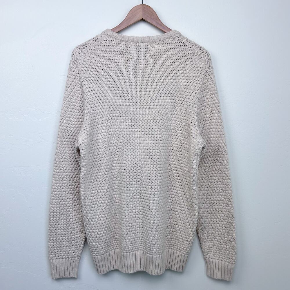 Old Navy Men's 100% Cotton Cable Knit Fishermen Cream Crewneck Sweater LARGE - Picture 4 of 8